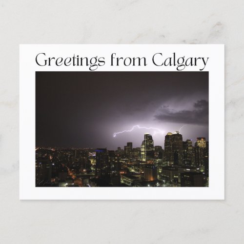 Postcard featuring lightning over Calgary