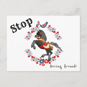 Postcard  Floral Stop Horsing Around Horse