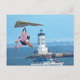 Postcard - Flying Pig over LA Harbor Light