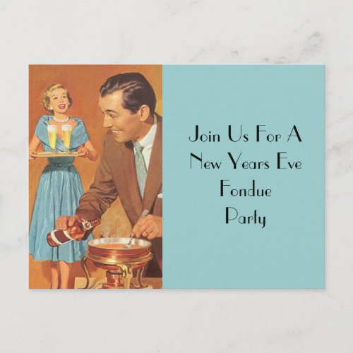 Postcard  Fondue Party Retro Vintage Host Couple