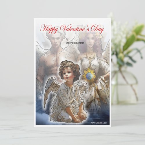 Postcard for Valentines Day with ether elementals