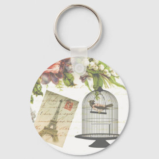 Postcard from France Button Keychain