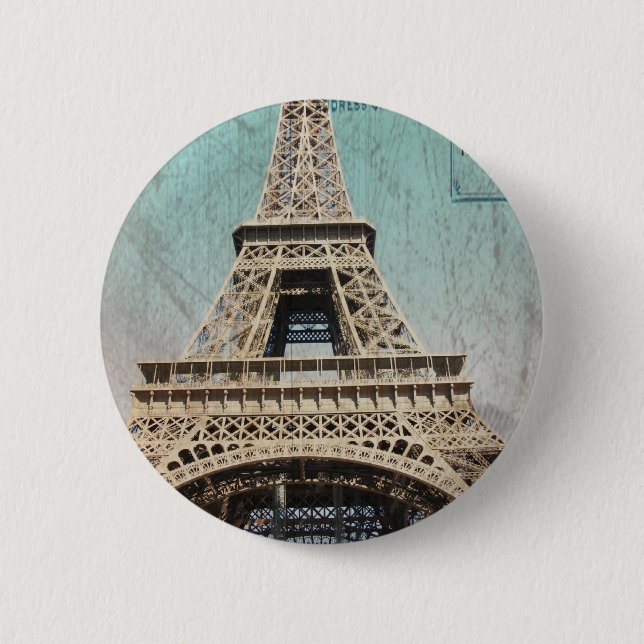 Postcard From Paris EIffel Tower Pinback Button (Front)