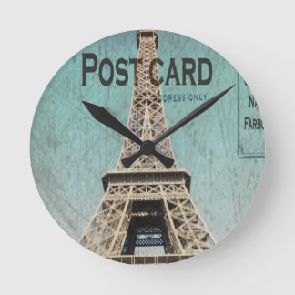 Postcard From Paris EIffel Tower Round Clock