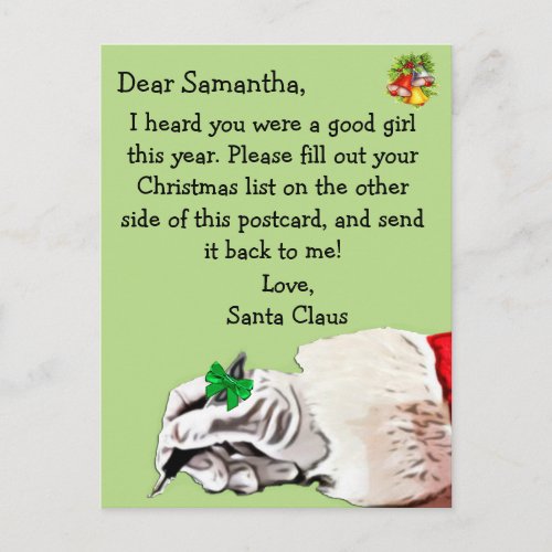 Postcard from Santa Claus for child Holiday Postcard