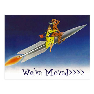 Postcard Fun Retro We've Moved New Address Rocket