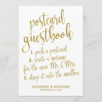 Postcard Guest Book Gold Glitter Affordable Sign