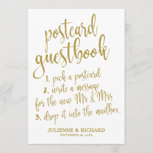 Postcard Guest Book Gold Glitter Affordable Sign