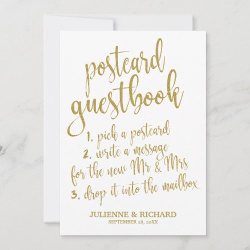 Postcard Guest Book Gold Glitter Affordable Sign