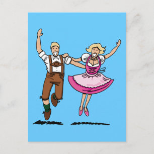 Postcard Happy Bavarian Couple Dancing