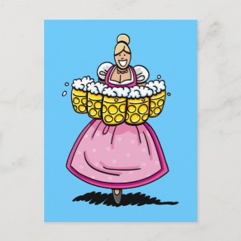 Postcard Happy Beer Festival Beer Waitress Dirndl by frankramspott at Zazzle