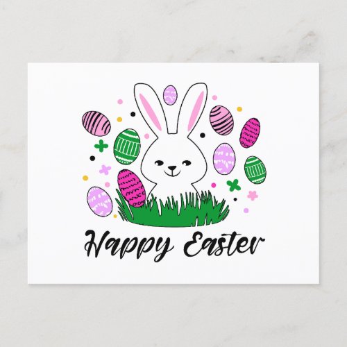 postcard Happy Easter eggs end bunny minimalist