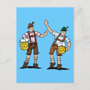 Postcard Happy Lederhosen Men Beer Stein