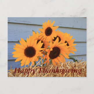 Postcard Happy Thanksgiving - sunflowers and hay
