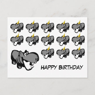 Postcard - Hippo Happy Birthday - Nilpferd