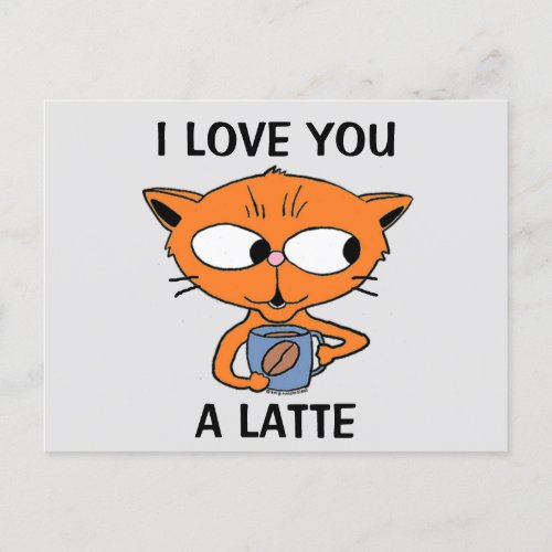 Postcard _ I LOVE YOU A LATTE Coffee Pun Humorous