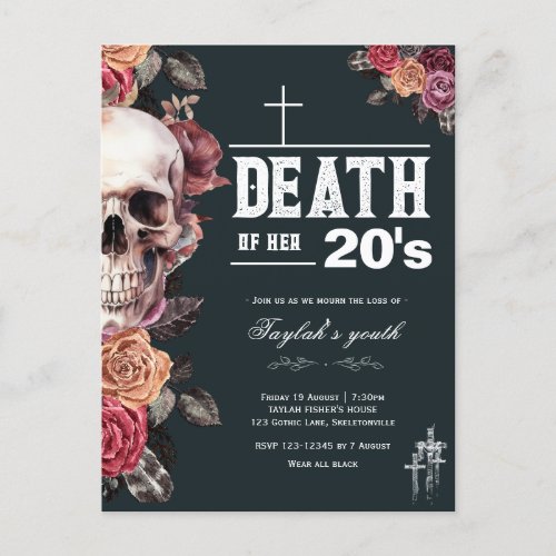 Postcard Invitation Death of her 20s birthday