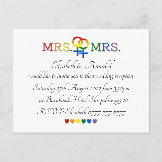 Postcard Invitations - Mrs & Mrs Wedding Invite (Front)