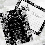 Postcard Invite Black White Floral 30th Birthday<br><div class="desc">Very elegant black and white rose floral pattern creates an 30th birthday postcard invitation template. White text and calligraphy are framed by a black arch edged in white. This item is part of the Black and White Rose Floral Collection. it contains templates to create a unique invitation suite, welcome signs...</div>