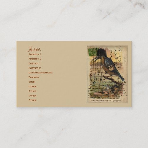 Postcard Kingfisher Business Card Template