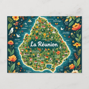 Postcard La Réunion - Illustrated map of the islan