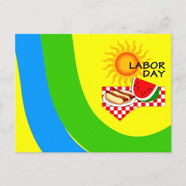 Postcard Labor Day Festive Picnic Invitations PC (Front)