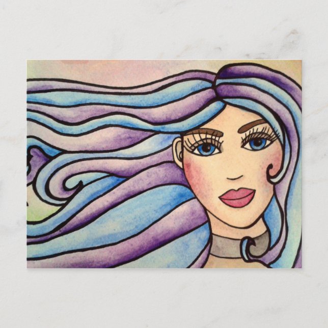 Postcard Lady Violet & Blue. (Front)