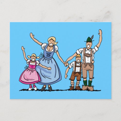 Postcard Lederhosen Dirndl Bavarian Family