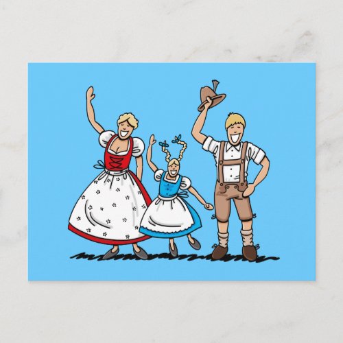 Postcard Lederhosen Dirndl Bavarian Family