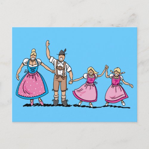 Postcard Lederhosen Dirndl Bavarian Family