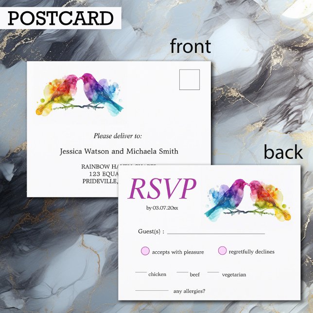 Postcard LGBTQ+  Rainbow Lovebirds (Postcard LGBTQ+ Rainbow Lovebirds)