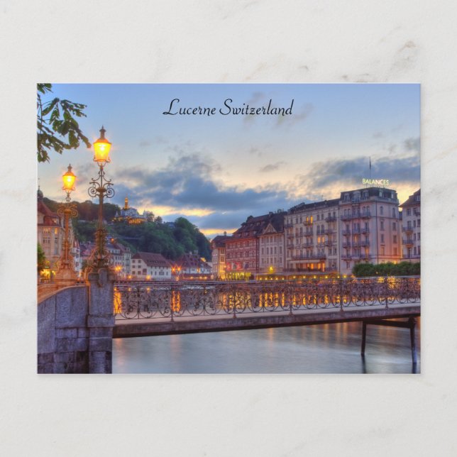 Postcard Luzern Switzerland Reuss River Old Town (Front)