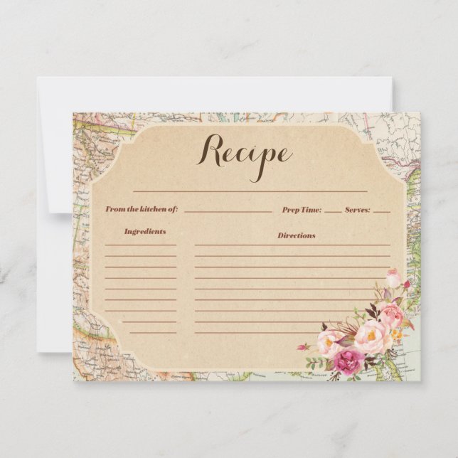 Postcard Map Travel Recipe Card (Front)
