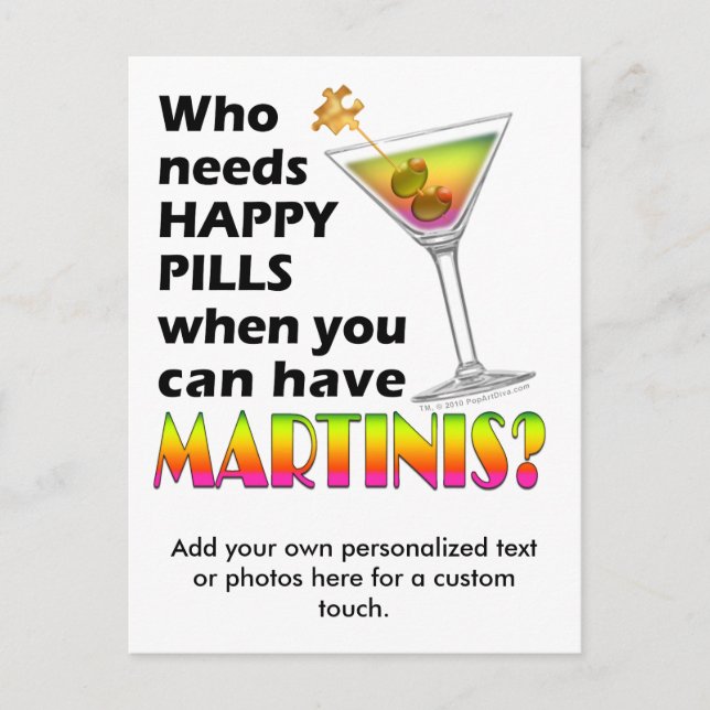 Postcard - Martinis v. Happy Pills (Front)