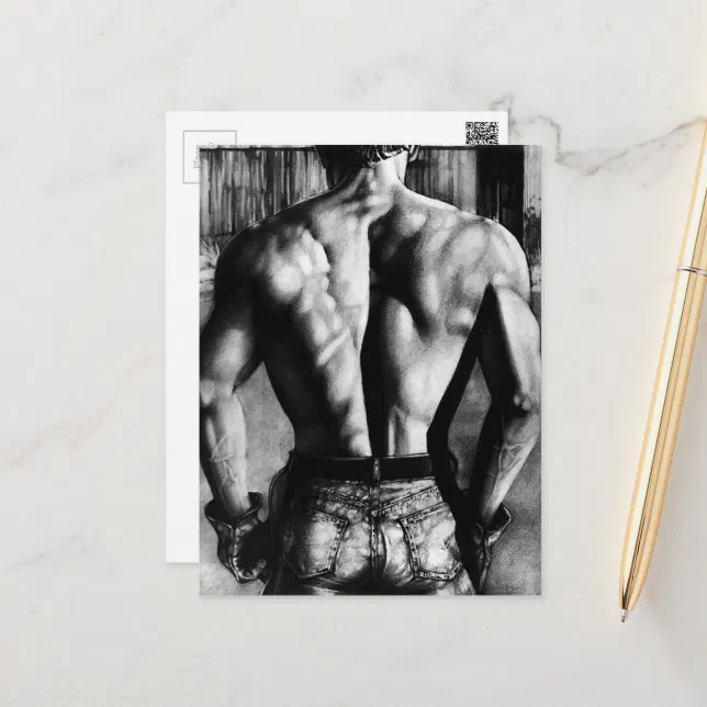 Postcard Masculine Bodybuilder Tight Jeans Art Zazzle 