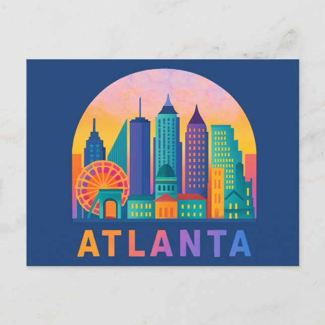 Postcard Modern Atlanta Georgia Skyline Blue (Front)