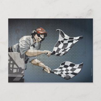 Postcard Motor Racing Checkered Flag