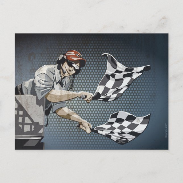 Postcard Motor Racing Checkered Flag (Front)