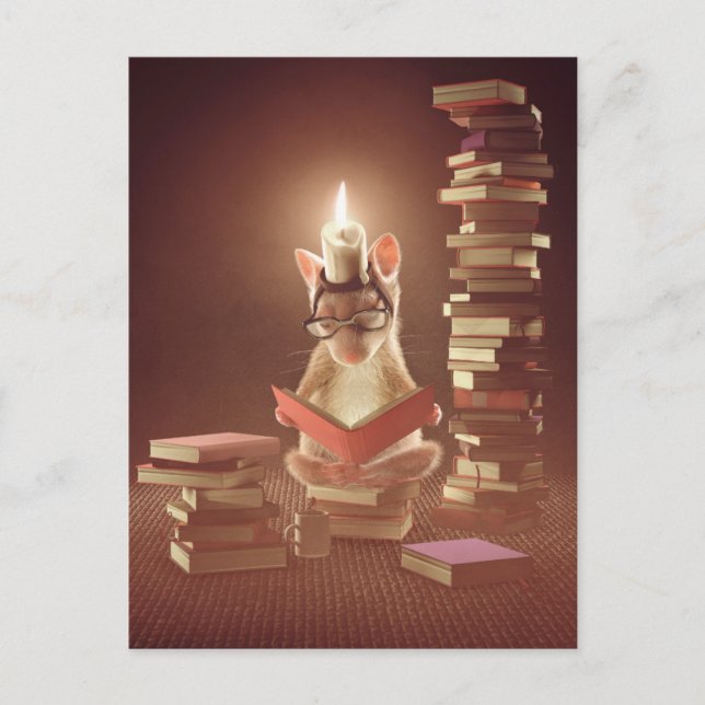 Postcard: "Mouse reading a book" Postcard (Front)