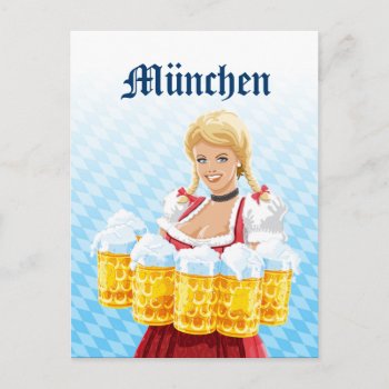 Postcard Munich Dirndl Waitress Beer Stein by frankramspott at Zazzle