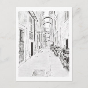Postcard : Narrow Italian Street Hand Drawn