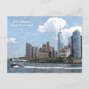 POSTCARD NYC SKYLINE lower Manhattan