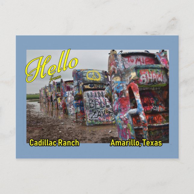 Postcard of Cadillac Ranch in Amarillo, Texas (Front)