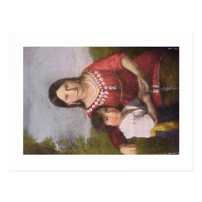 Postcard of Pocahontas with her son.