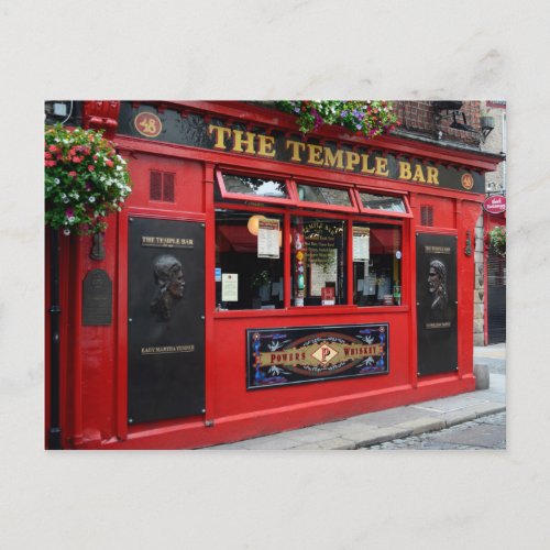 Postcard of red Temple Bar pub in Dublin