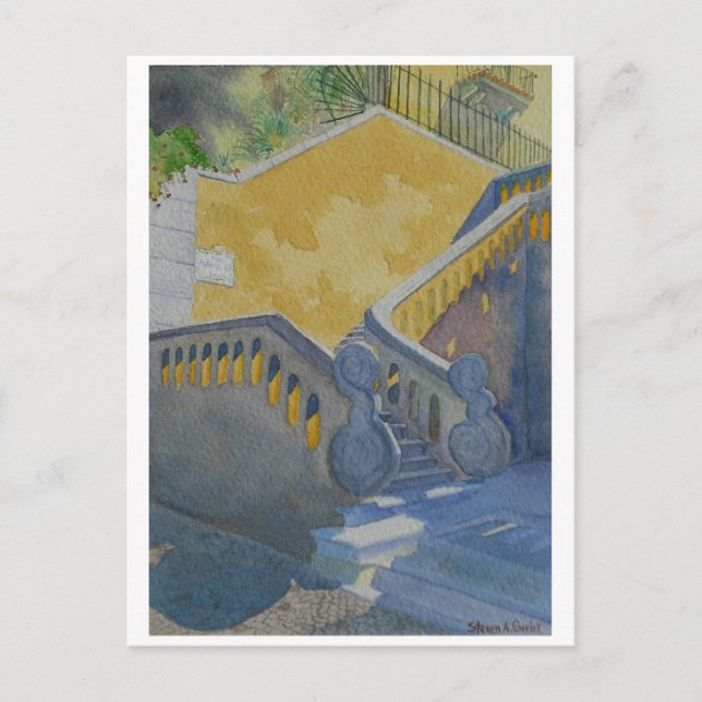 Postcard of watercolor painting, Cascais Staircase (Front)