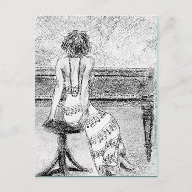 Postcard of woman at a piano (Front)