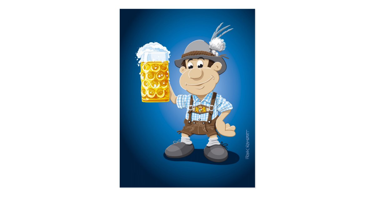 code confirmation german Beer Oktoberfest Zazzle.com Man Postcard  Cartoon  Lederhosen