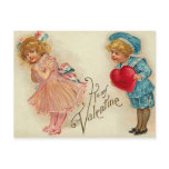Postcard - old-fashioned valentine girl boy heart Postcard - old-fashioned valentine girl boy heart