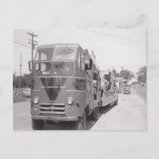 Postcard OTR Car Haulers 1951 Early 5-car Capacity (Front)